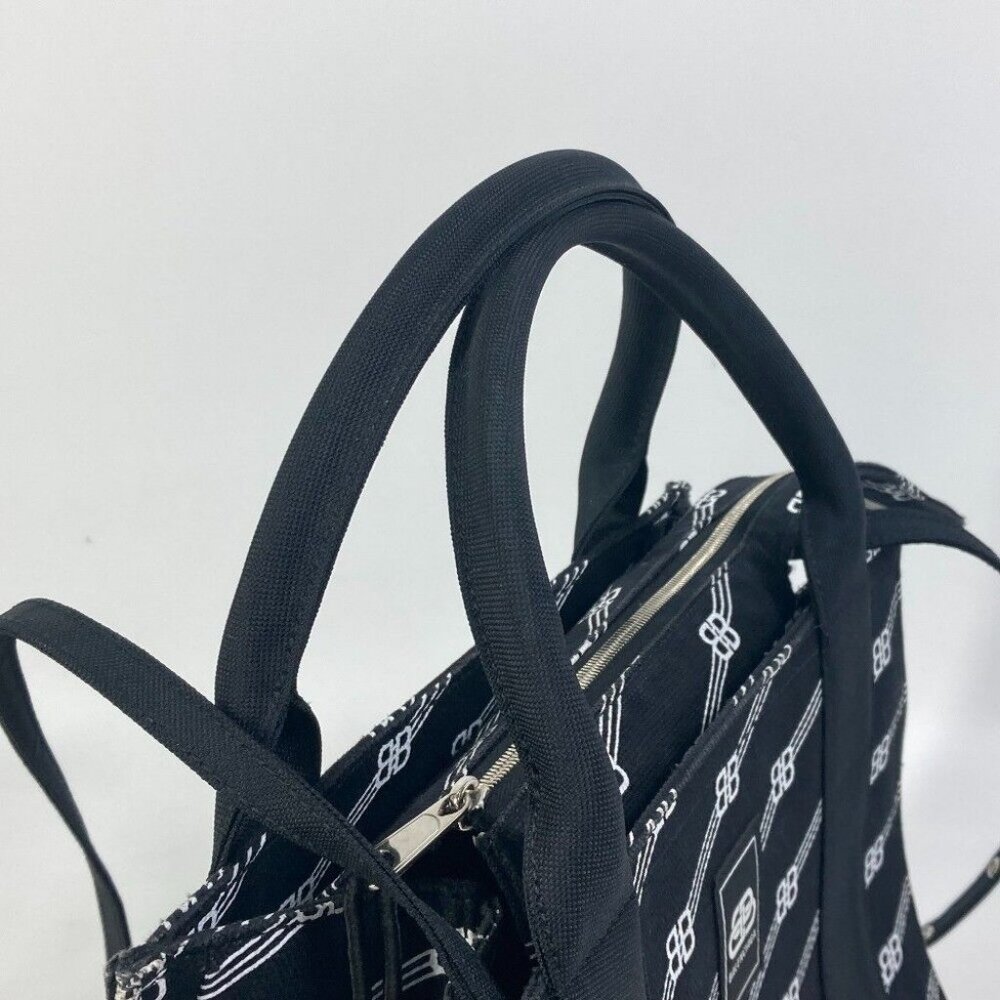 BALENCIAGA BB Trade S Tote Bag Hand Bag Canvas Black/White - Picture 11 of 14